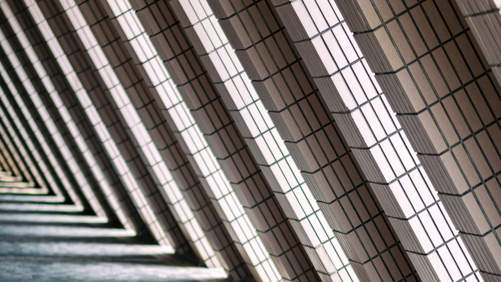 Light and shadow across a repeating concrete structure — the quiet architecture behind a credit file.